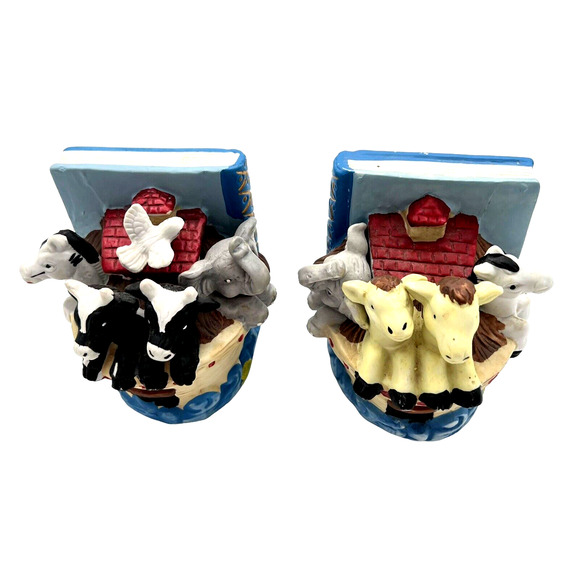 Noahs Ark Bookends Hand Painted Ceramic Childrens Books Bible Character Story - Picture 4 of 13